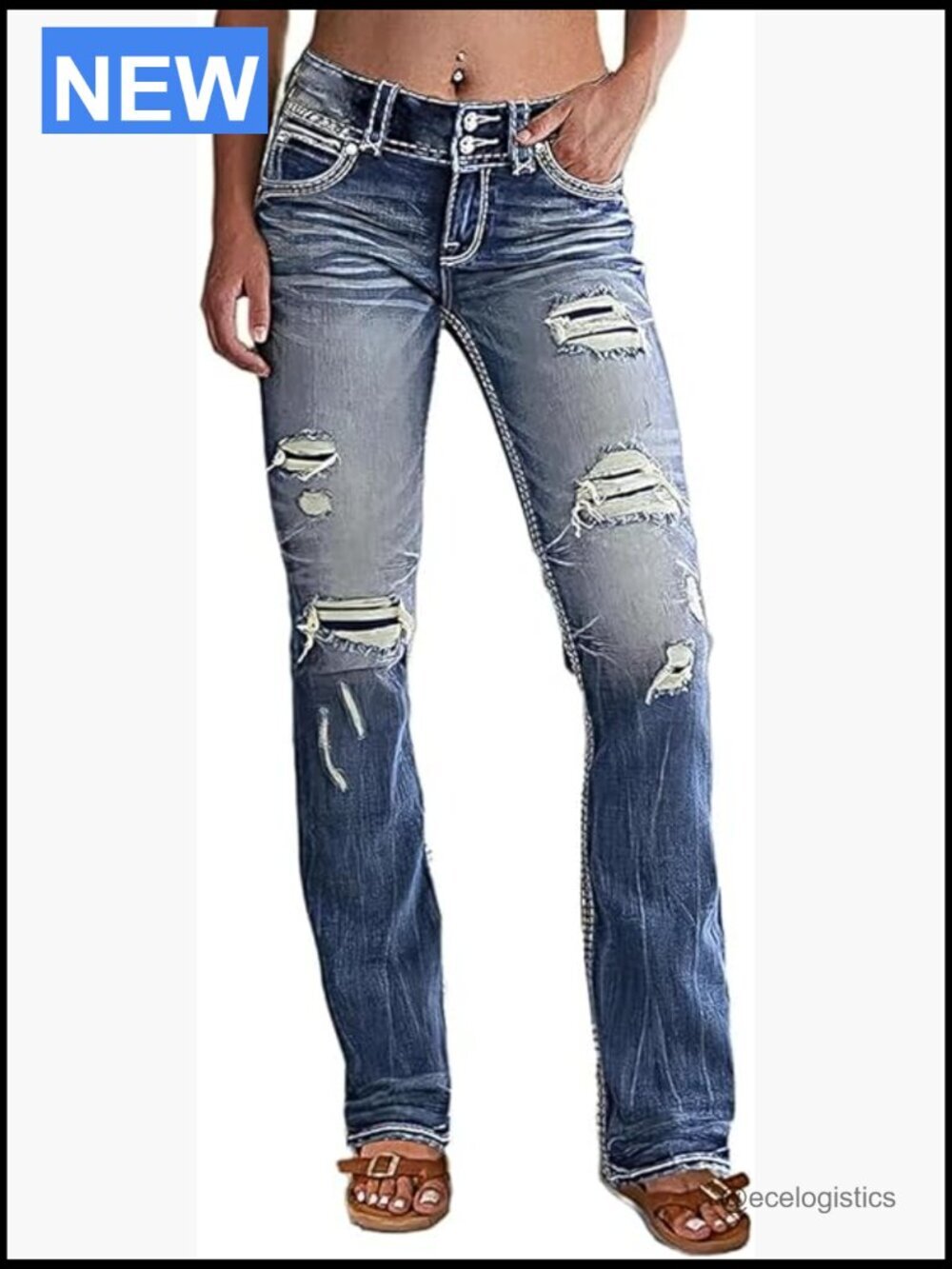 Low Rise Distressed Bootcut Jeans Ripped Flare Denim Pants